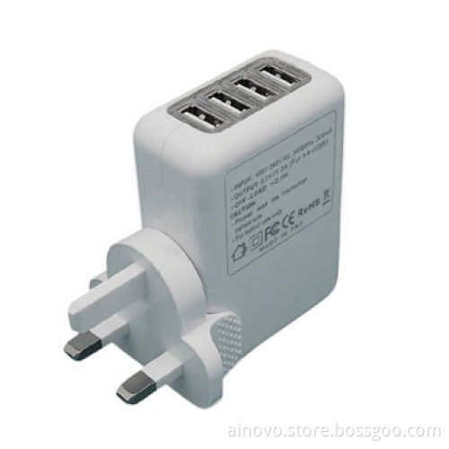 Travel Adapter with 4 USB Charger, 5V DC/2.1A, EU/US/UK/AUS Plugs Combo